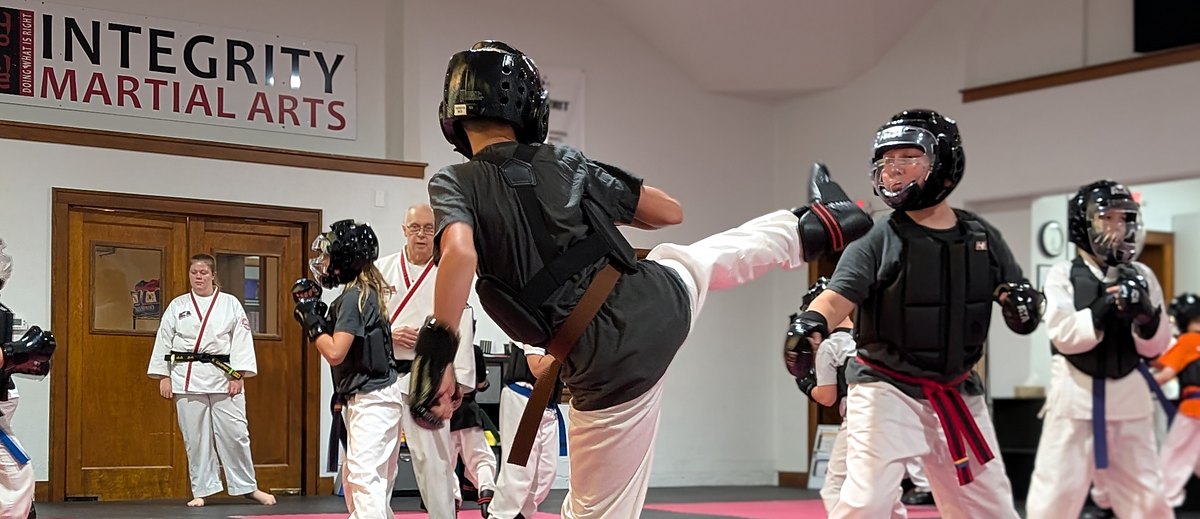 Leadership Program at Integrity Martial Arts — advanced students sparring and training hard in Rock County WI